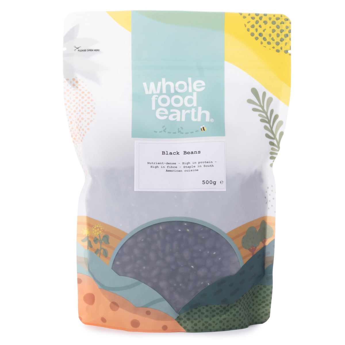 Wholefood Earth Black Beans - High Fibre, Natural, GMO Free | 500g