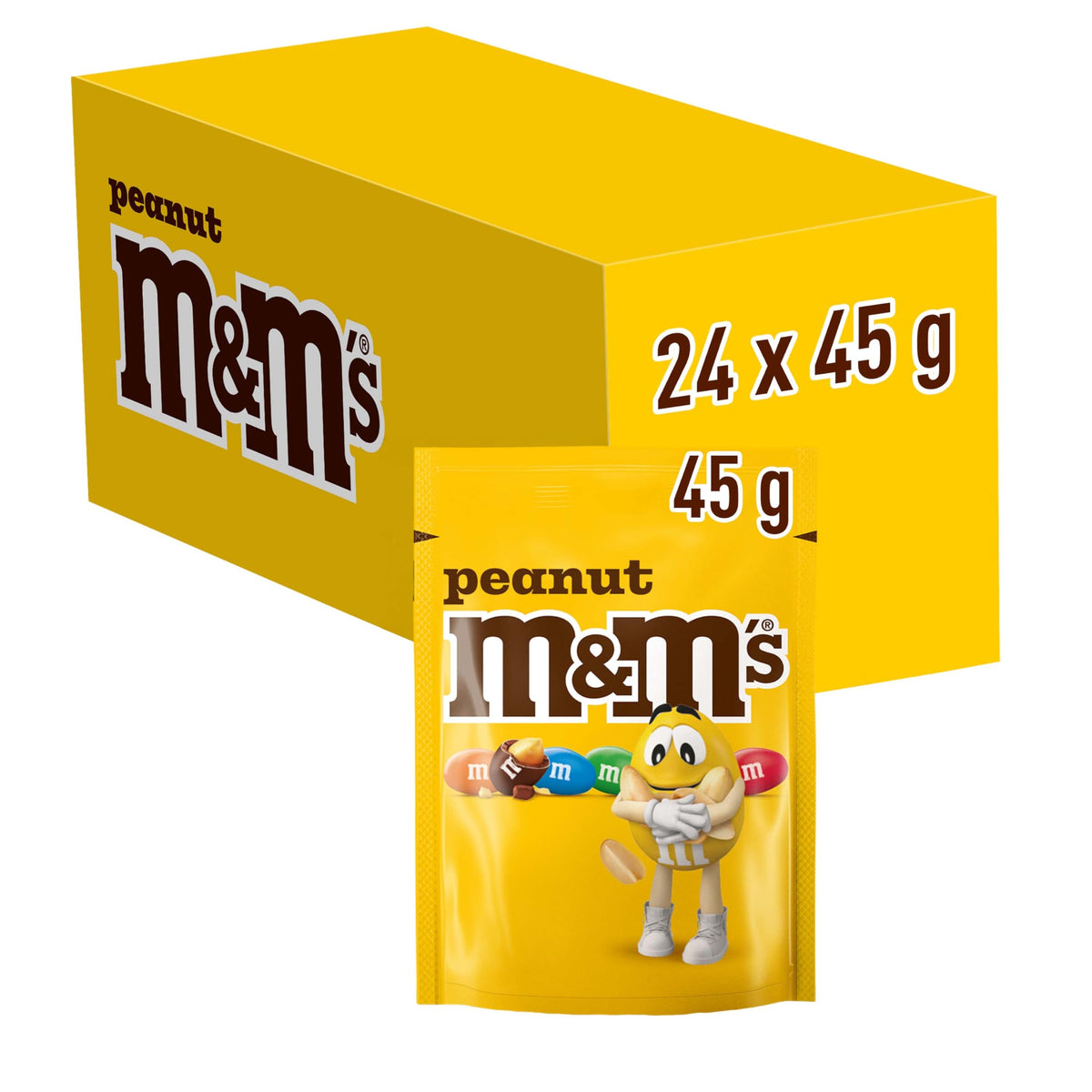 M&M's Peanut Milk Chocolate Candy - Bulk Box, 24 Packs (45g Each)