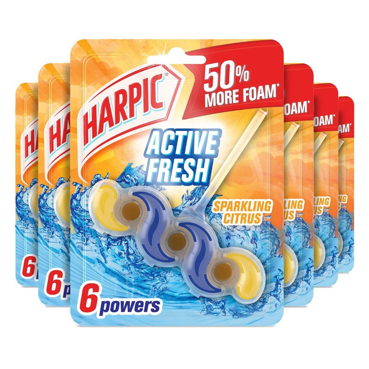 Harpic Active Fresh Toilet Rim Block - Sparkling Citrus, Pack of 6 | Cleans & Maintains Shine | Anti-Lime Scale 1