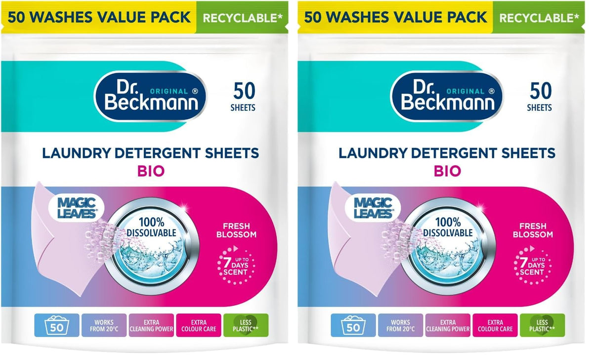 Dr. Beckmann Laundry Detergent Sheets - Fresh Blossom Scent | 100 Count (2x50)