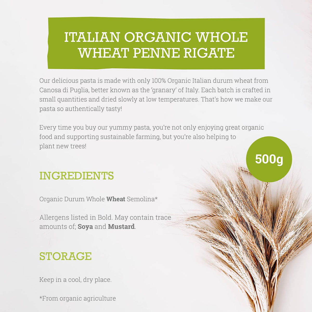 Mr Organic Whole Wheat Penne Pasta - 1kg (2 x 500g Packs) | Organic | Cooks in 10 Mins