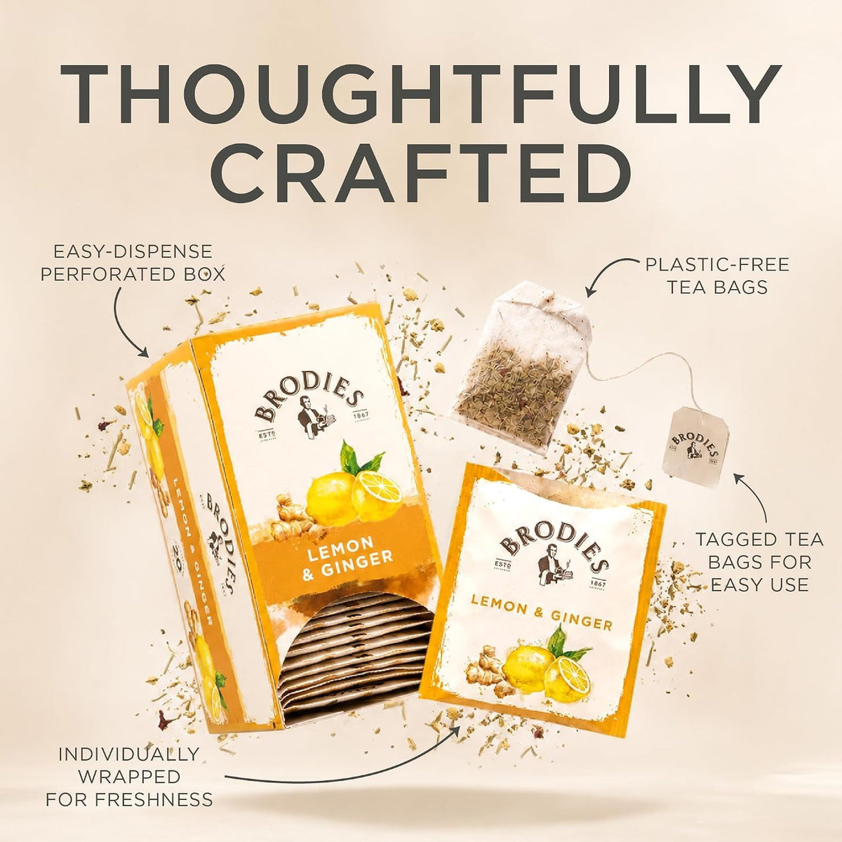 Brodies Lemon & Ginger Fruit Tea - Caffeine Free, 120 Tea Bags (6 Boxes of 20) 3