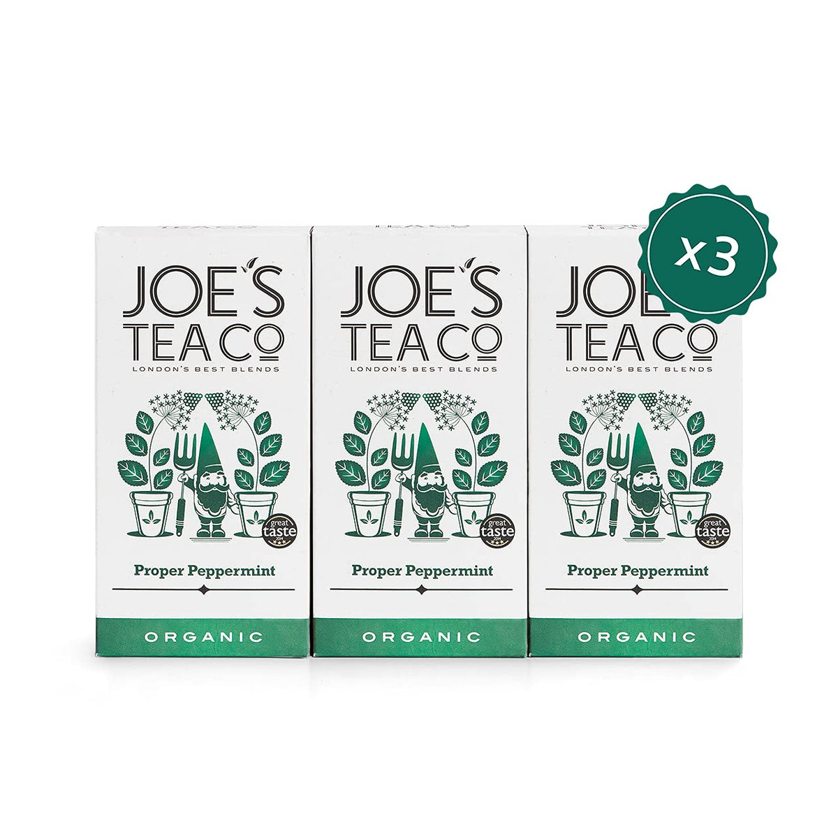Joe's Tea Co. Proper Peppermint Organic Herbal Tea Bags - Caffeine-Free, Promotes Relaxation (3x15 Count) 1