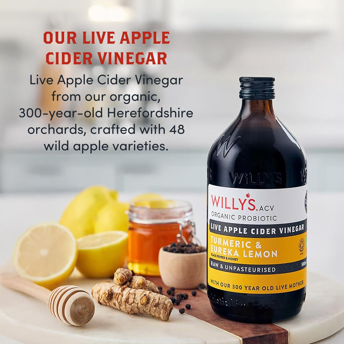 Willy's Organic Apple Cider Vinegar with Turmeric & Honey - Raw, Unpasteurised, 500ml 7