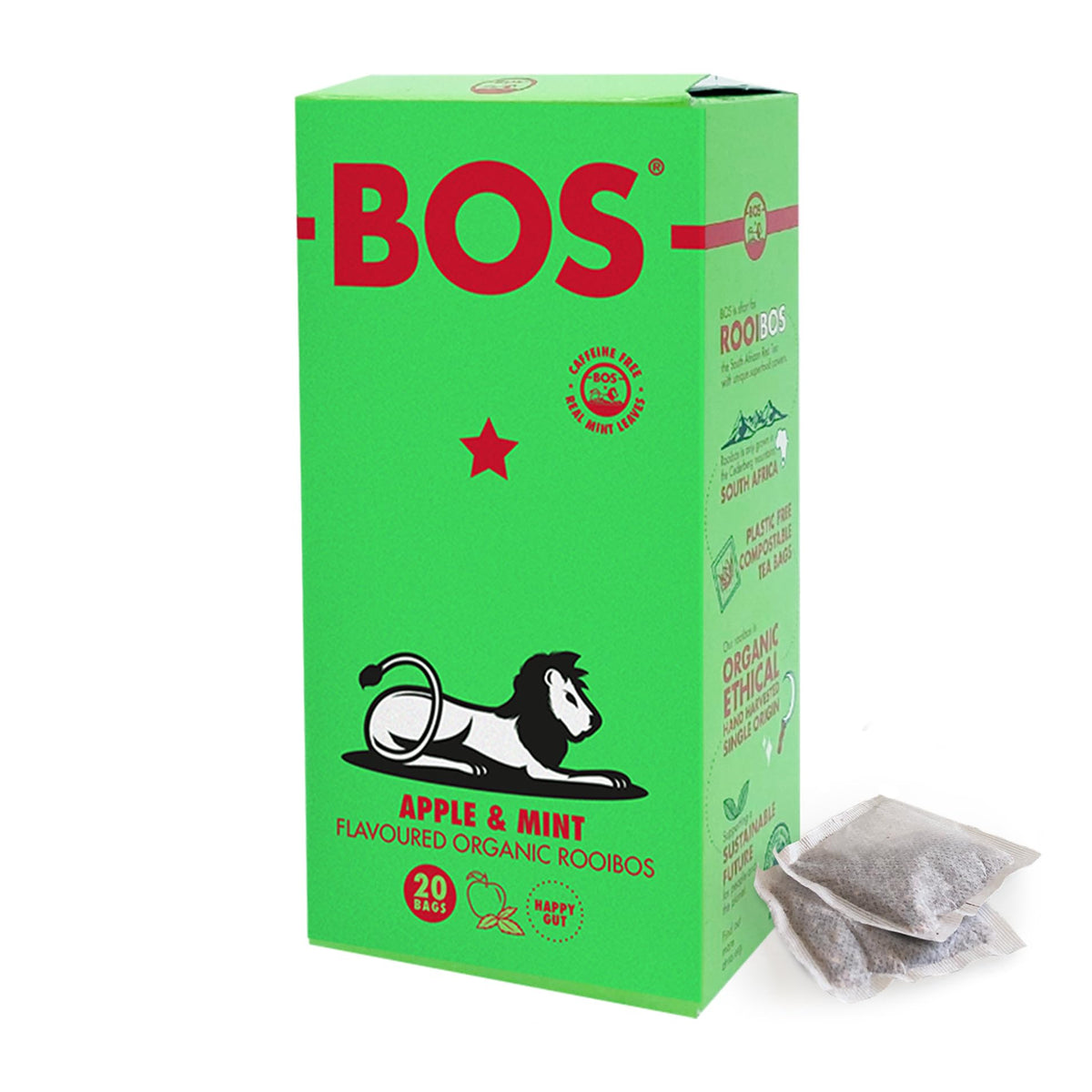 BOS Organic Apple & Mint Rooibos Tea - Caffeine-Free Herbal Infusion | 20 Teabags | 50g