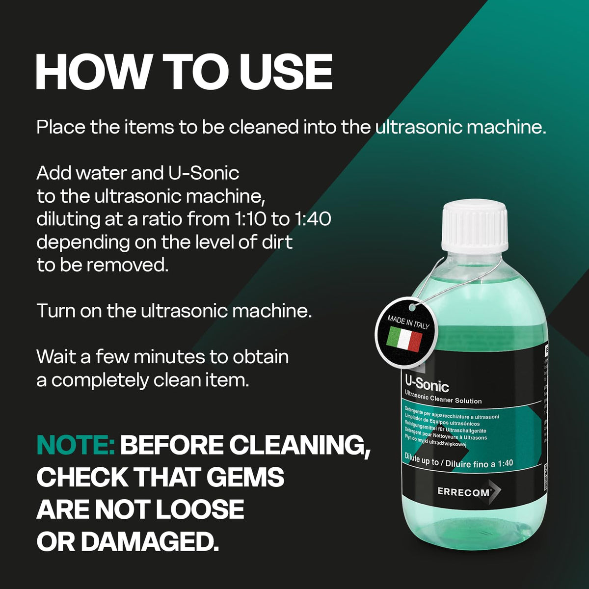 ERRECOM U-Sonic Ultrasonic Cleaner Solution - 1 Quart | Biodegradable Formula | Made in Italy 7