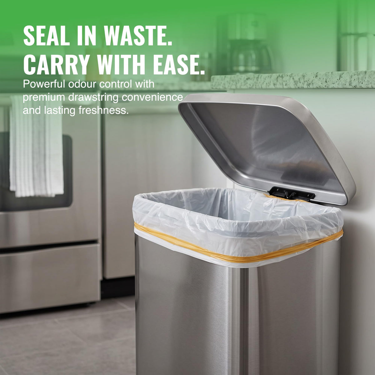 EcoBag 60L Drawstring Bin Liners - 10 Pack, 28 Microns, Extra Strong & Durable 2