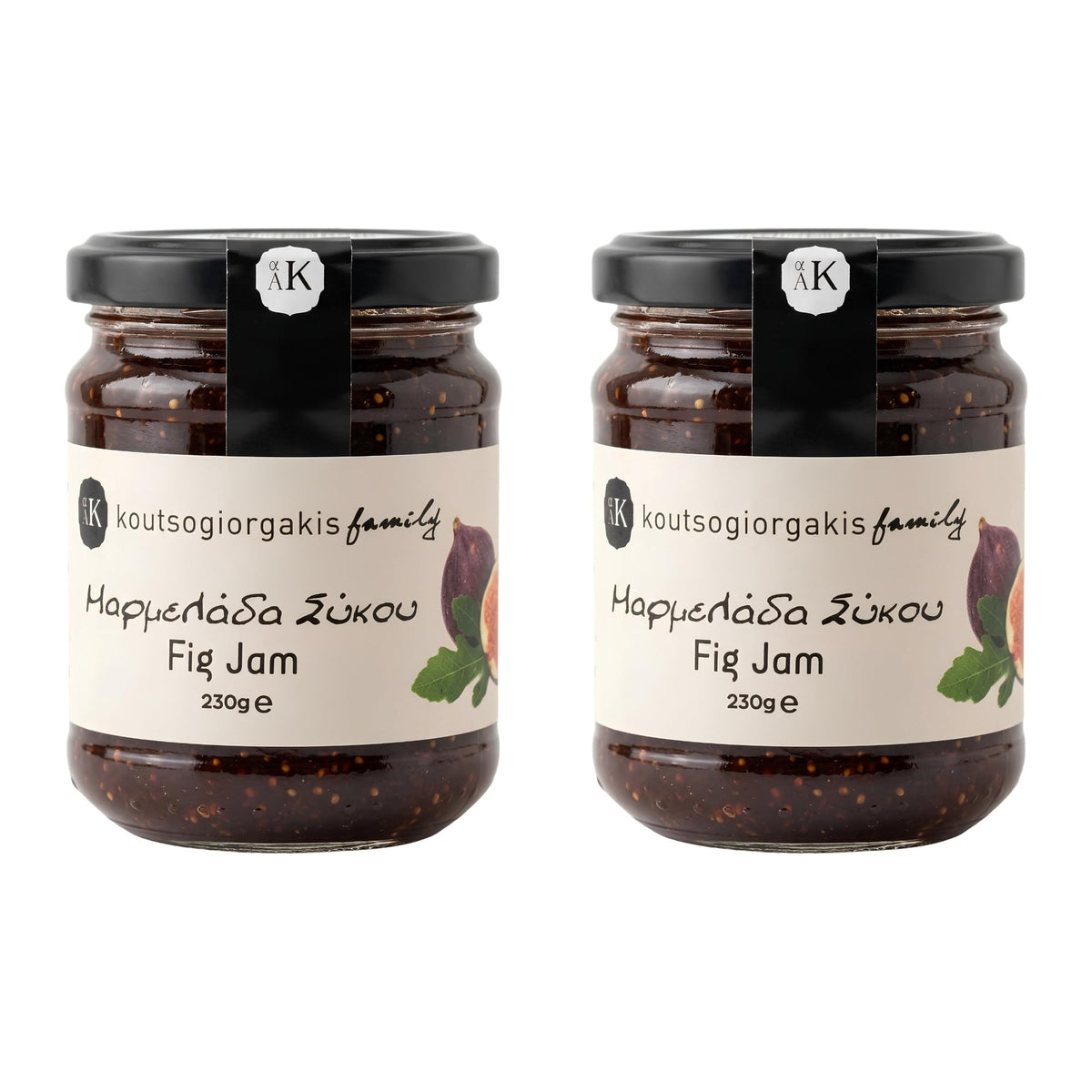 Koutsogiorgakis Family Greek Fig Jam - 100% Smyrni Figs, Sweet & Tangy, Vegan - 2 x 230g Jars