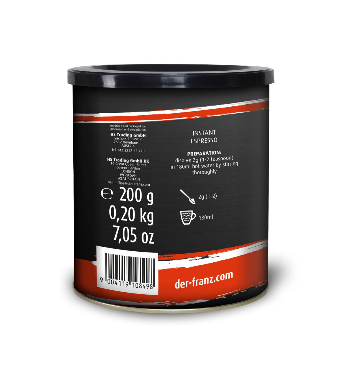 Der-Franz Espresso Instant Coffee - Authentic Italian Flavor, Freeze-Dried Powder, 200g
