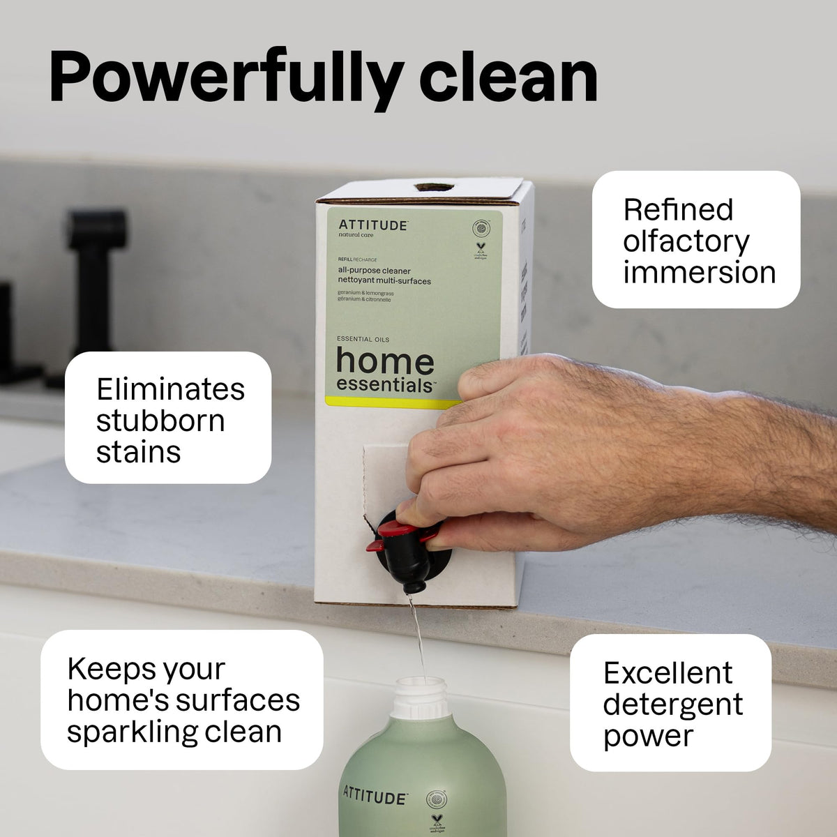 ATTITUDE All-Purpose Cleaner Spray - EWG Verified, Streak-Free Finish, Geranium & Lemongrass Scent, 770 ml 3