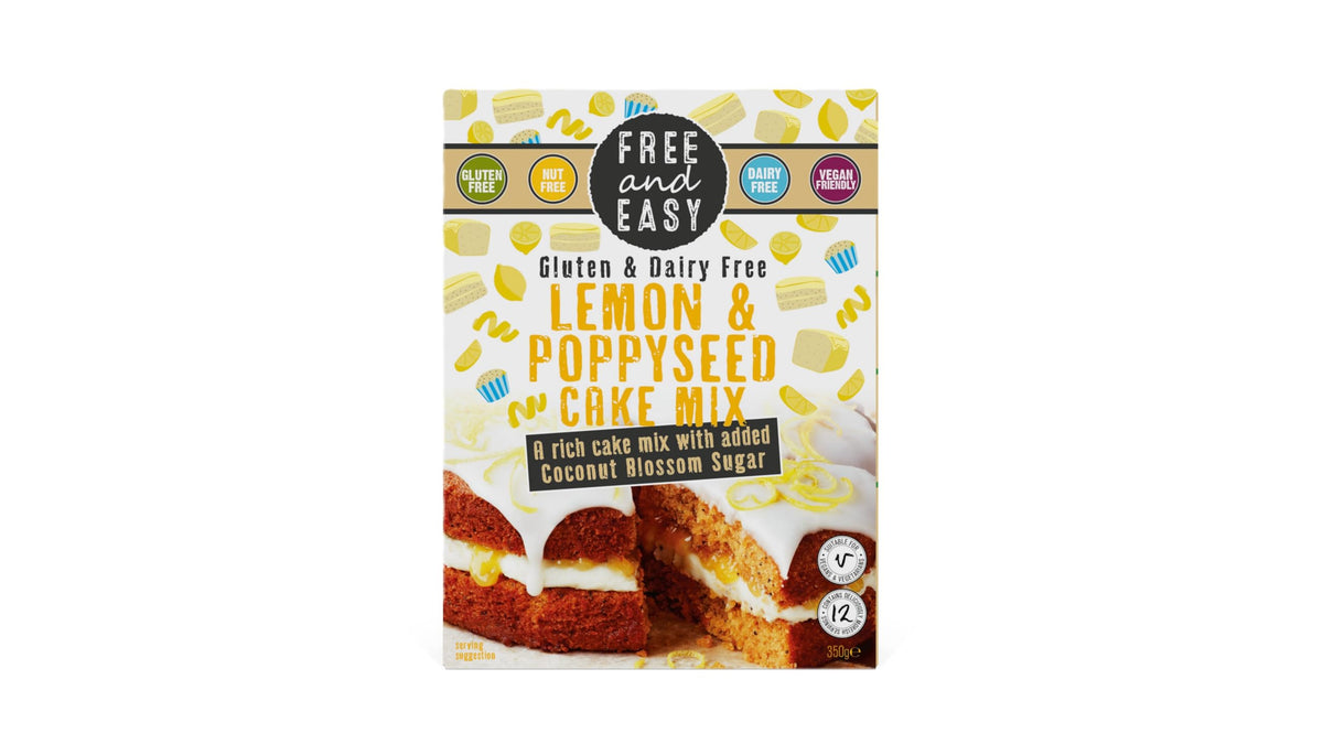 Free & Easy Lemon & Poppyseed Cake Mix - 350g | Certified Organic | Gluten & Dairy Free