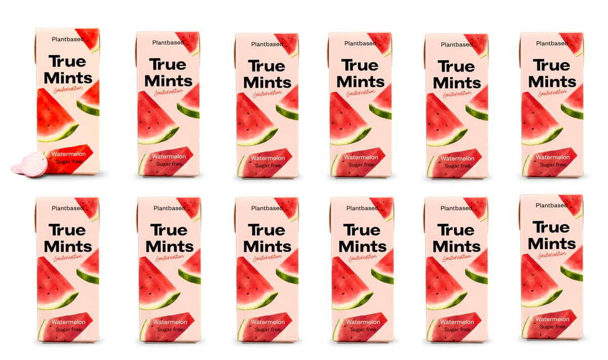 True Gum Watermelon Mints - Sugar-Free, Vegan, Xylitol Sweetened | 12-Pack
