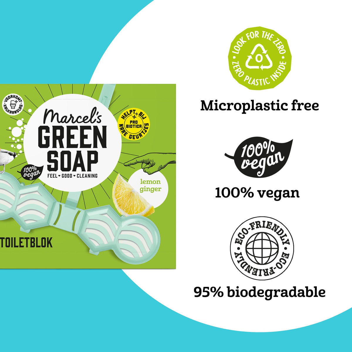 Marcel's Green Soap Toilet Block Ginger & Lemon - Pack of 2 | 99% Natural Ingredients | Prevents Limescale 4
