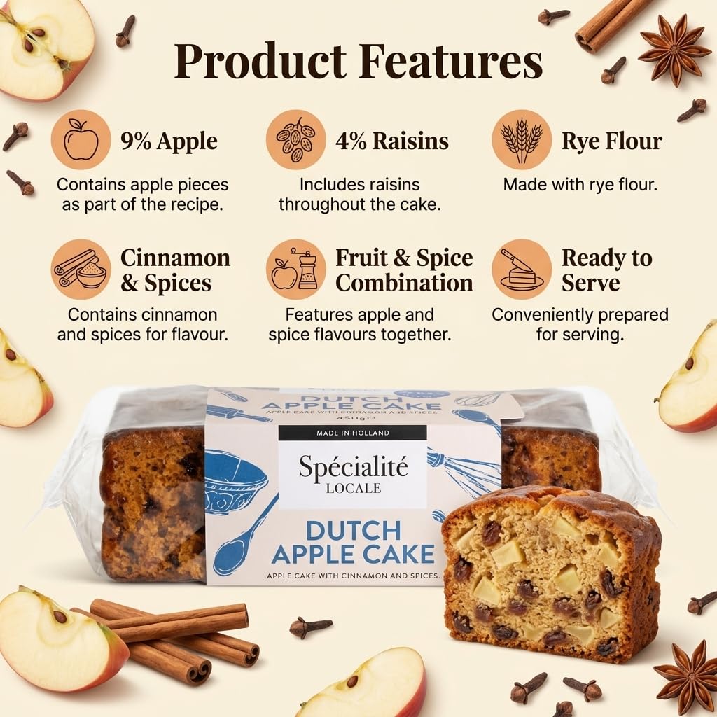 Specialite Locale Dutch Apple Loaf Cake - Egg & Dairy Free | Vegan | Low Fat | 450g 4