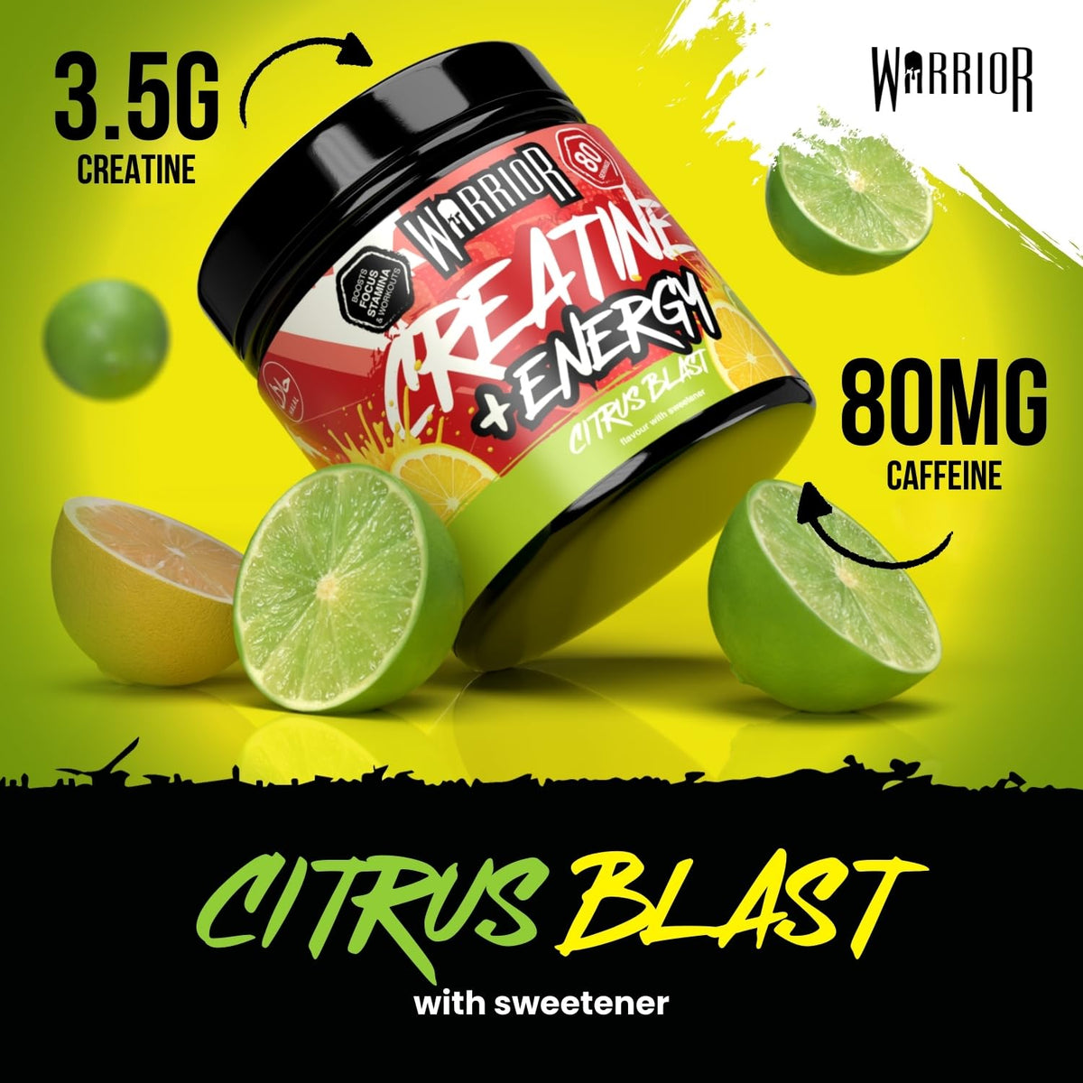 Warrior Creatine Plus Energy Powder - 360g | Caffeine & B Vitamins | Muscle Growth & Focus