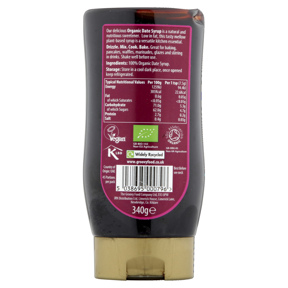the groovy food company Organic Date Syrup - Natural Sweetener | 340g (Pack of 4)
