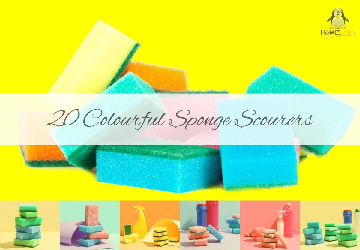 HomeSmith Dual-Sided Sponge Scourers - Absorbent & Non-Scratch Cleaning Sponges - Pack of 20
