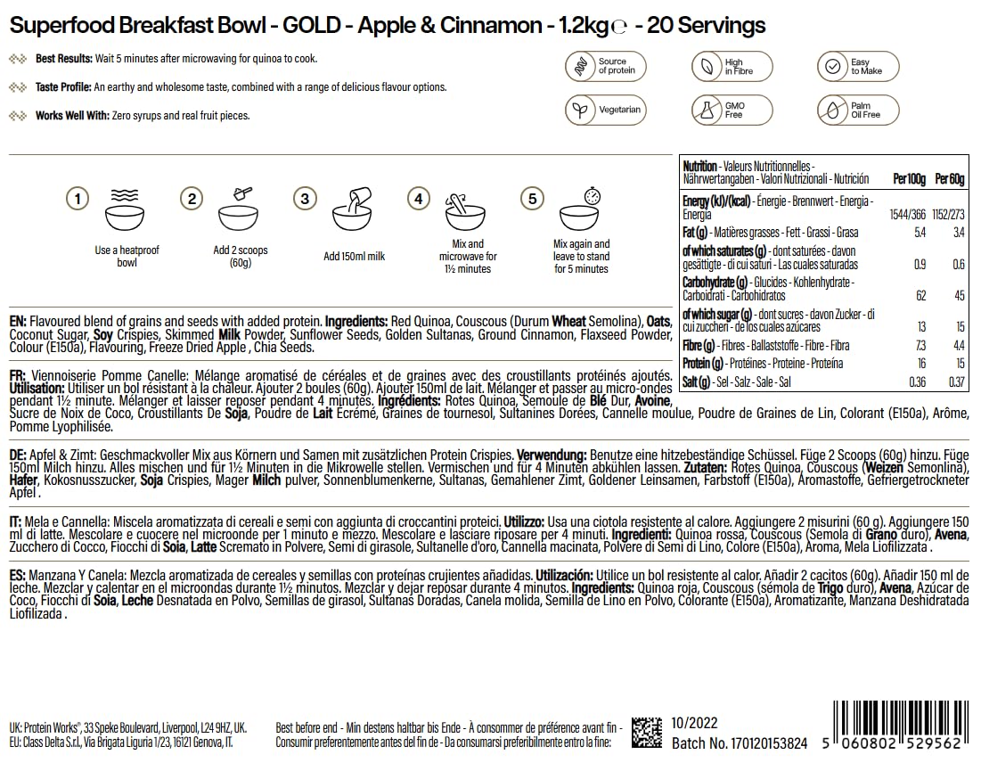 THE PROTEIN WORKS Superfood Breakfast Bowl - Apple & Cinnamon, 1.2kg 8