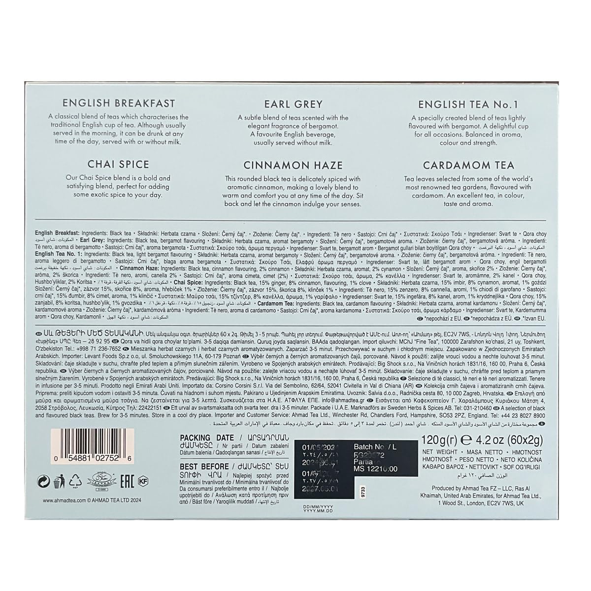 Ahmad Tea Christmas Selection Pack - 60 Teabags - English Breakfast, Earl Grey, Cinnamon Haze, Cardamom, Chai Spice & English Tea No.1 3