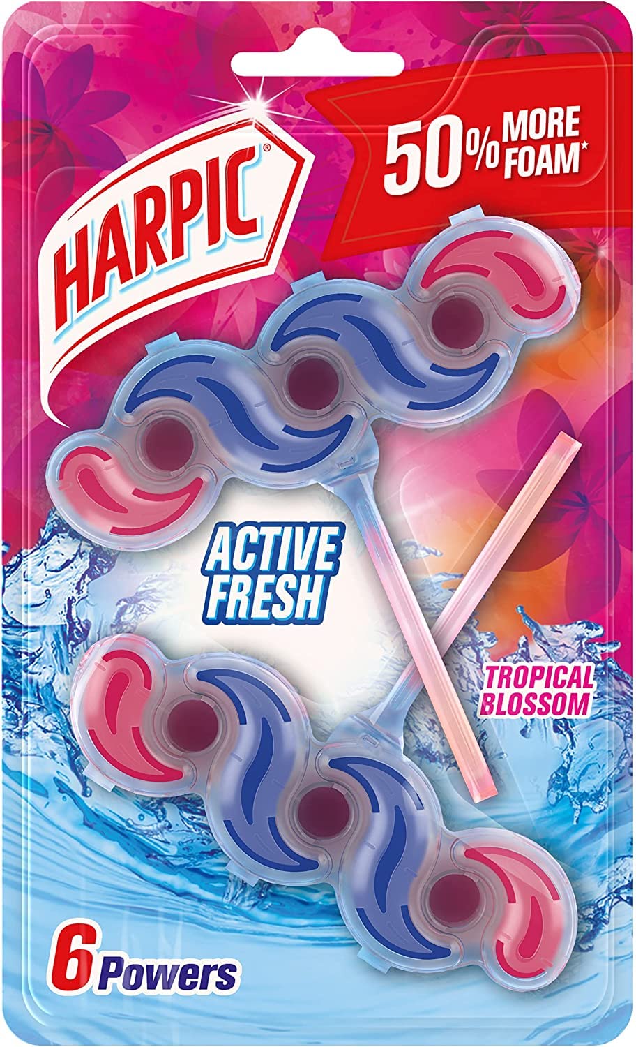 Harpic Active Fresh Toilet Rim Block Tropical Blossom - Prevents Limescale | Lasts up to 4 weeks | Pack of 1 1