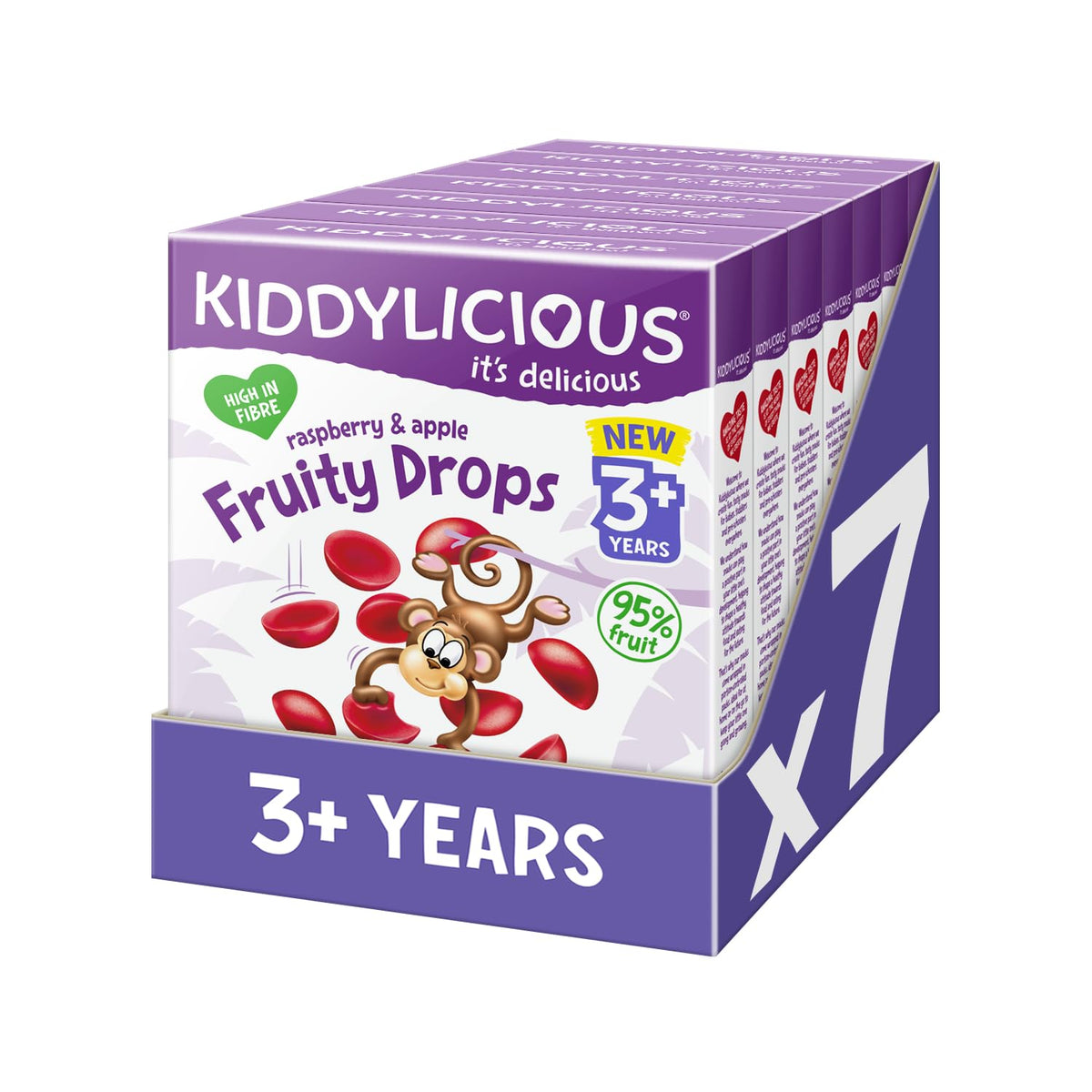 Kiddylicious Raspberry & Apple Fruity Drops - 95% Fruit Snack | Gluten Free | Suitable from 3 Years