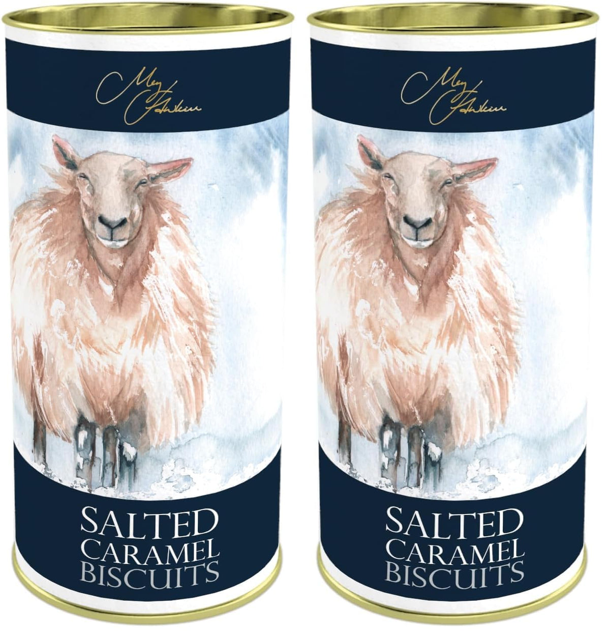 Meg Hawkins Salted Caramel Biscuits Drum - 160g | Winter Sheep Design | Pack of 2
