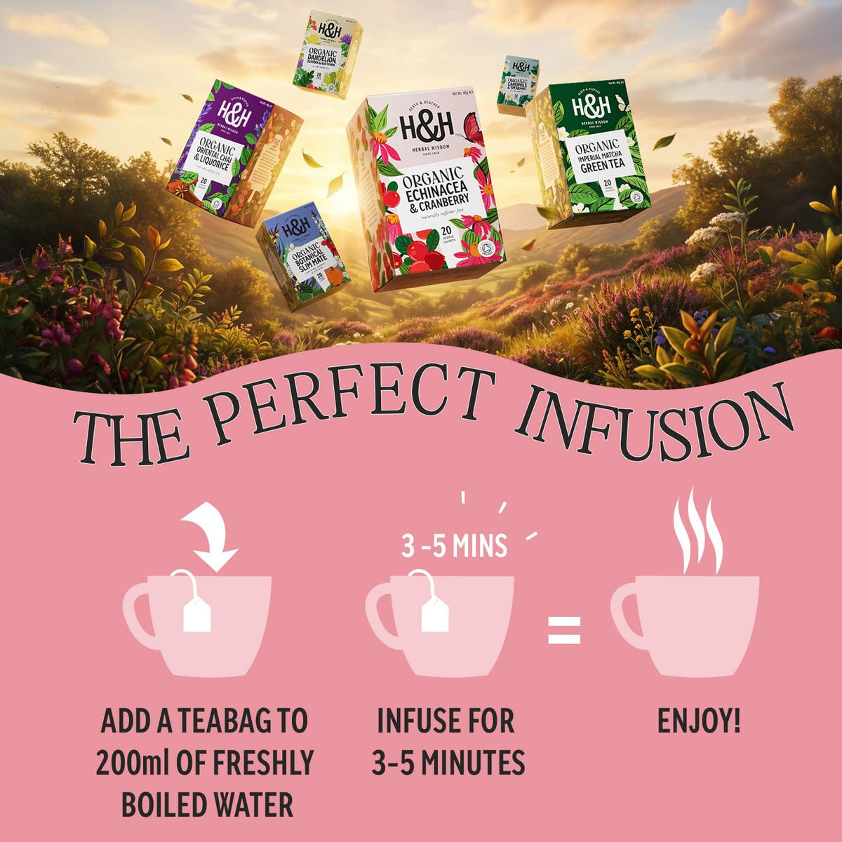 Heath & Heather Organic Morning Time Herbal Tea - Hibiscus, Spearmint & Guarana | 20 Count Teabags | Natural Energy 4