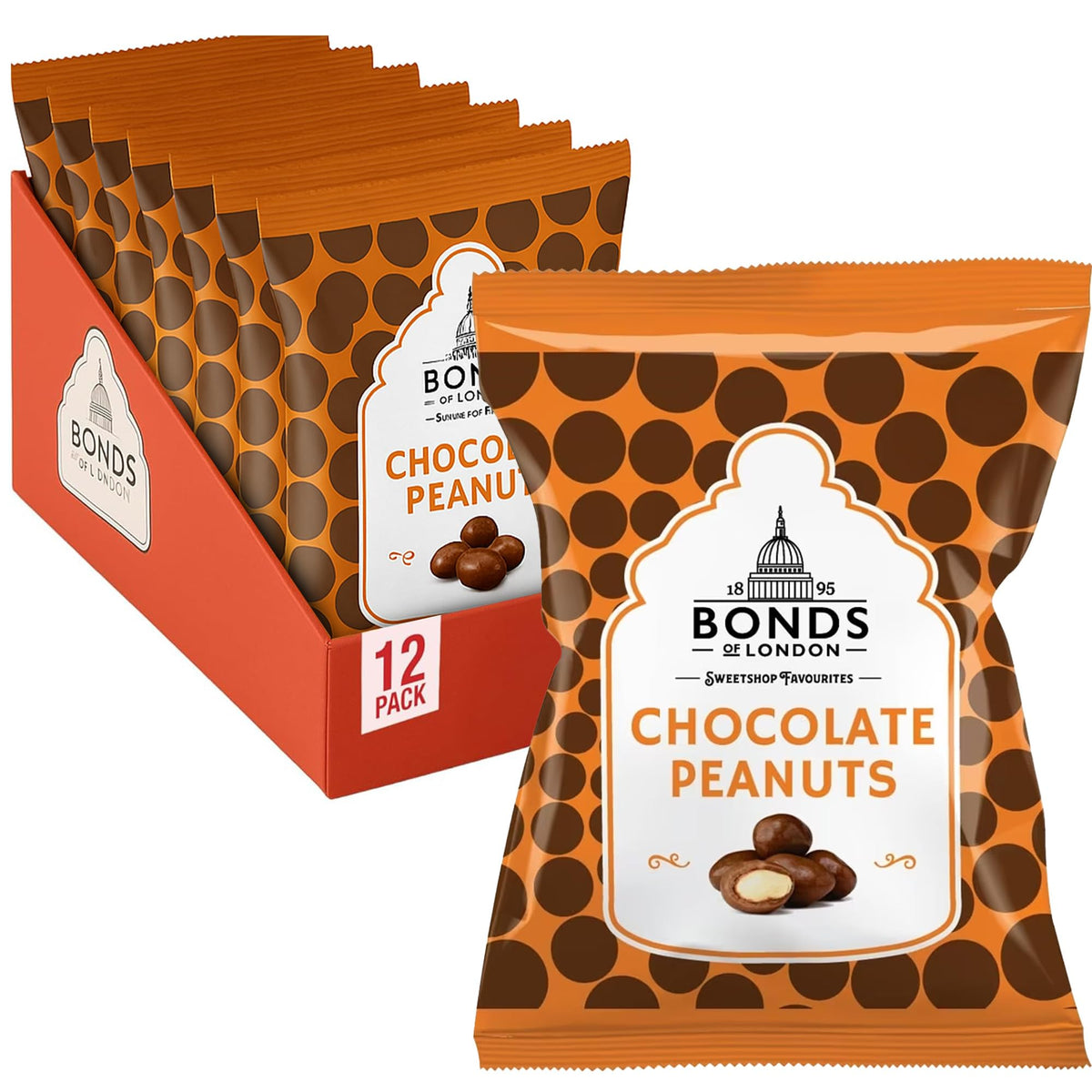 Bonds of London Chocolate Peanuts - Classic Milk Chocolate Coated Peanuts | 12 x 75g Bags