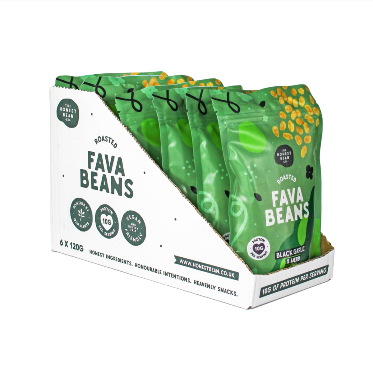 The Honest Bean Co Roasted Fava Beans, Black Garlic & Herb, 120g (6-Pack) 3