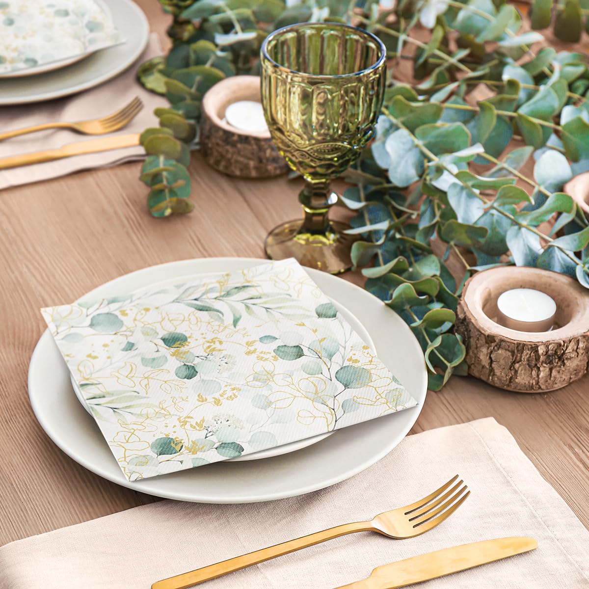 PAW Decor Collection Golden Eucalyptus Airlaid Napkins - 40 x 40 cm, 50 Pack 4