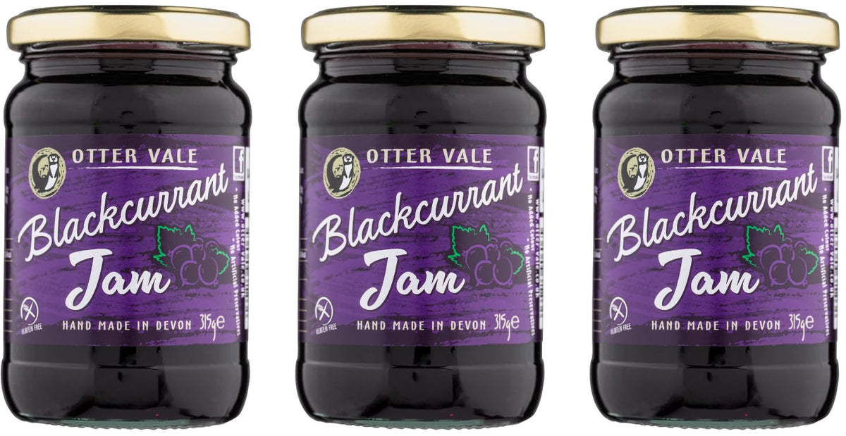 Otter Vale Blackcurrant Jam - 3 x 315g Glass Jars | Gluten-Free | No Artificial Colours or Flavouring
