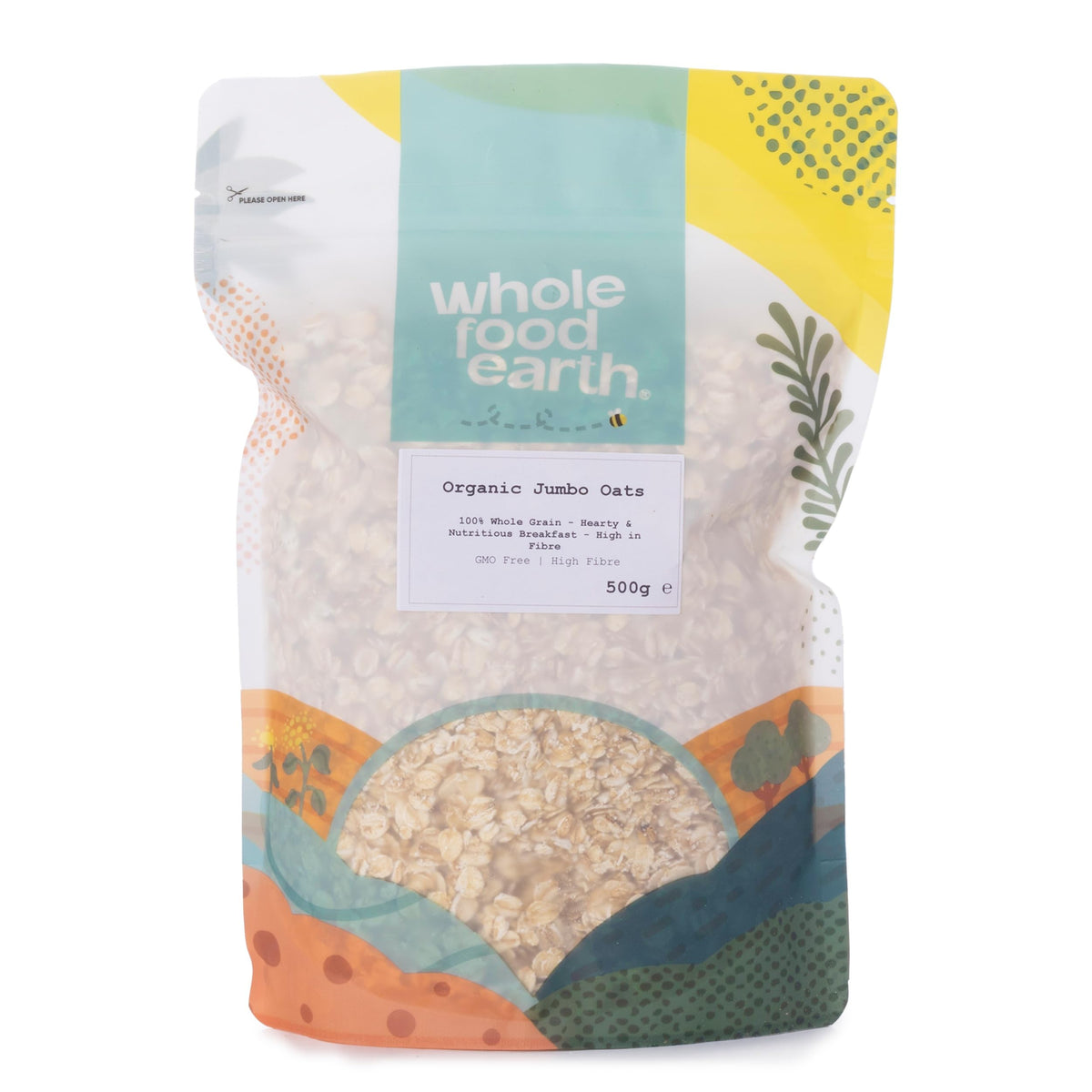 Wholefood Earth Organic Jumbo Oats - 500g | High Fibre | Vegan | GMO Free