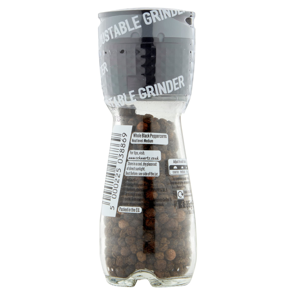 Schwartz Black Peppercorns - 6 x 35g Jars with Grinder | Whole Peppercorns