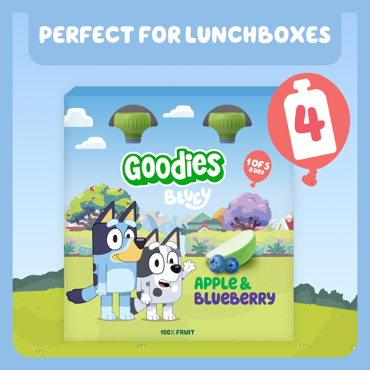 Goodies Bluey Apple & Blueberry Fruit Pouches - 1 of 5 a Day | 100% Fruit | No Added Sugar 6