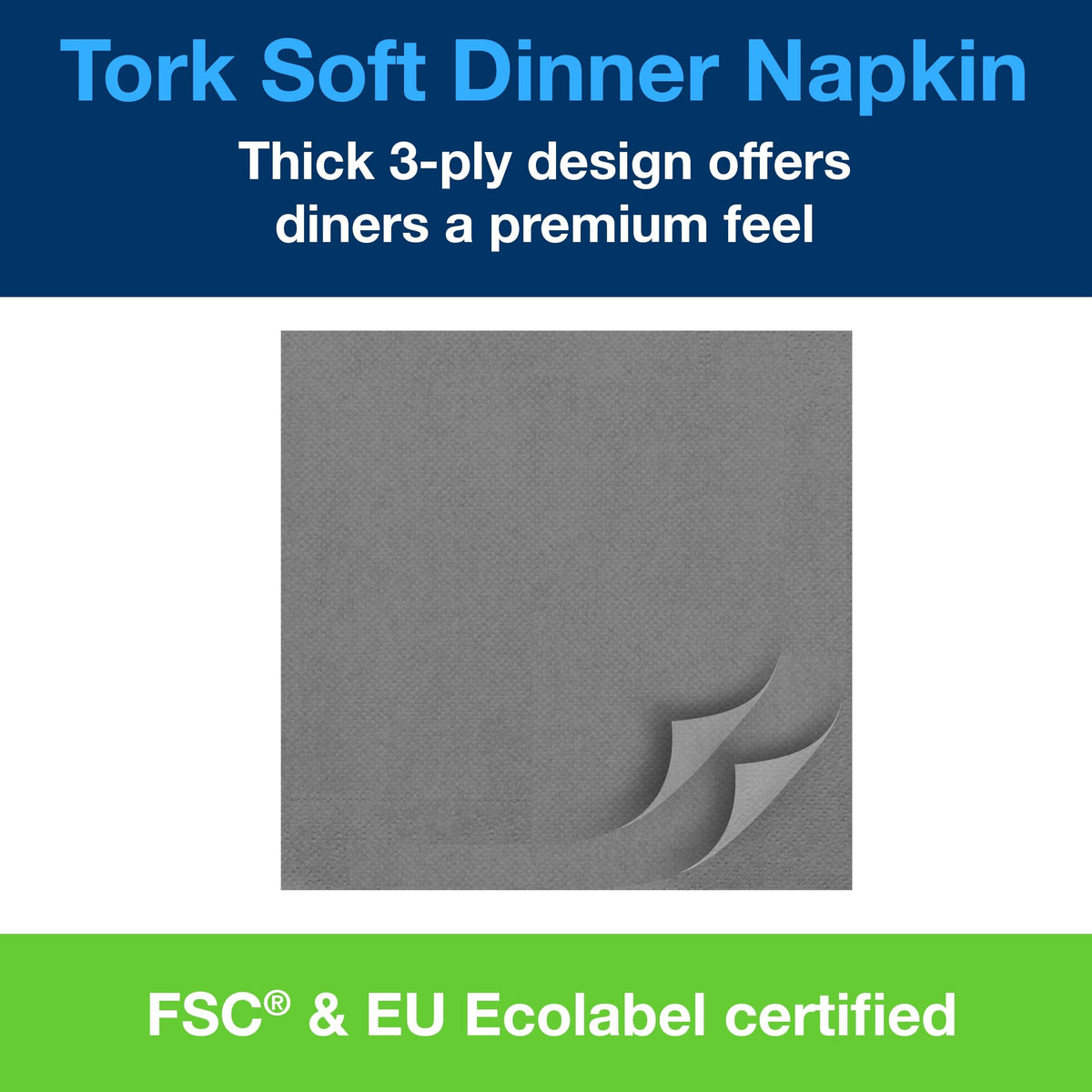 Tork Soft Dinner Napkins - 3-Ply, 39 cm x 39 cm, 100 Count, Grey