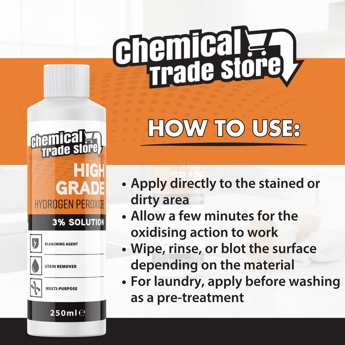 Chemical Trade Store Hydrogen Peroxide Solution 3% - All-Purpose Cleaner | 250 ml 6