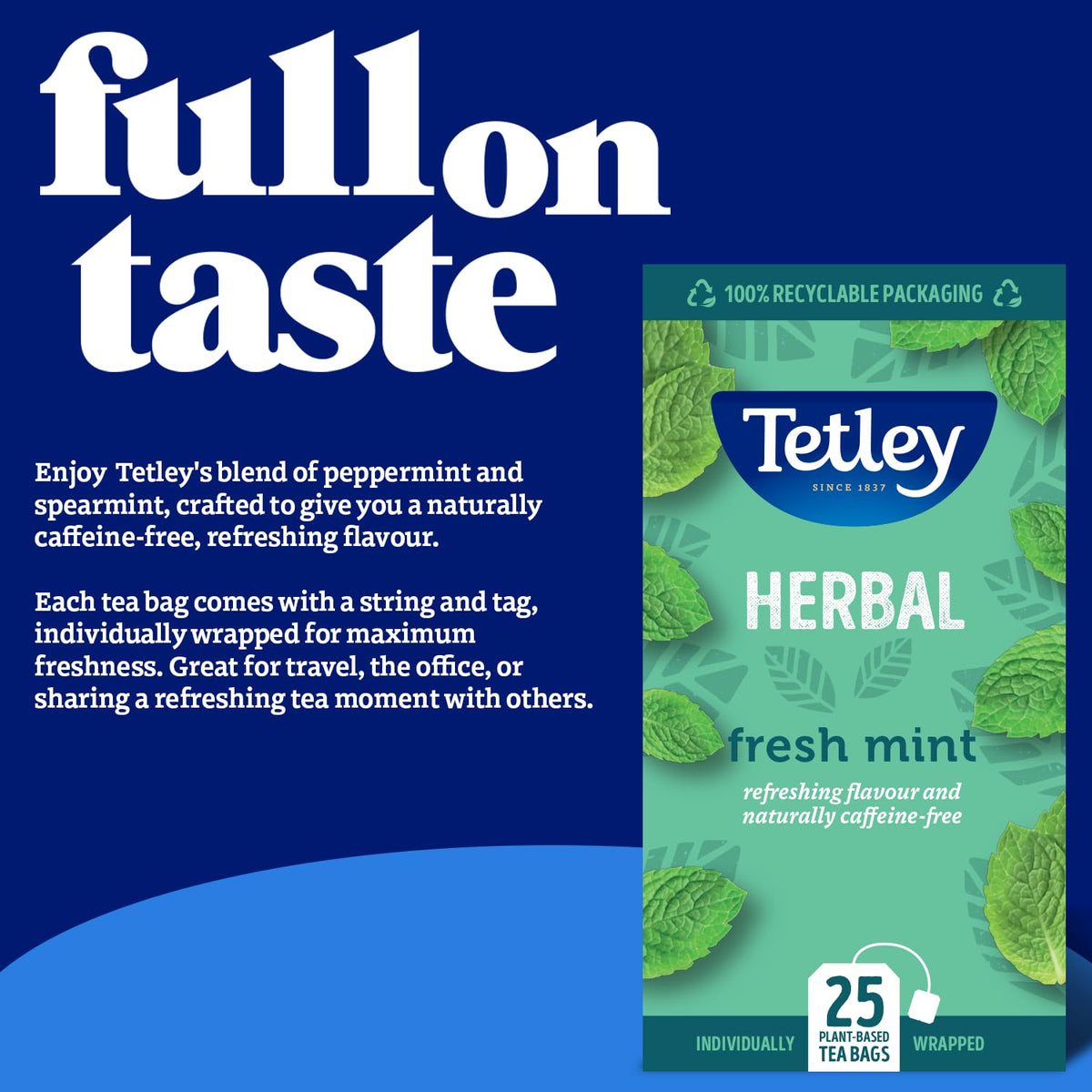 Tetley Fresh Mint Herbal Tea - Refreshing Peppermint & Spearmint Blend, Naturally Caffeine-Free, 25 Teabags (Pack of 2) 6