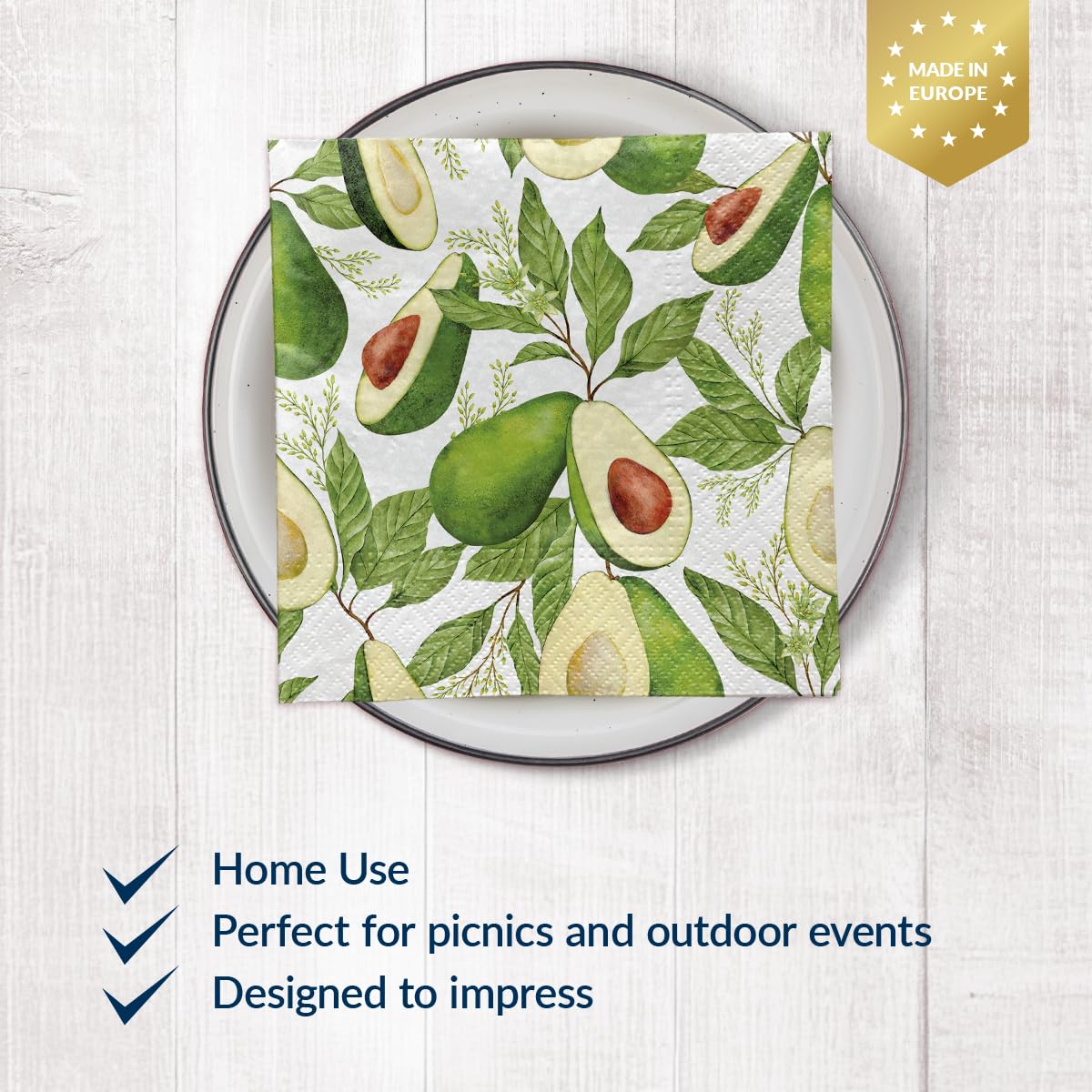 PAW Decor Collection Paper Napkins - Avocado Fever Design | 33 x 33 cm | 20 Pack