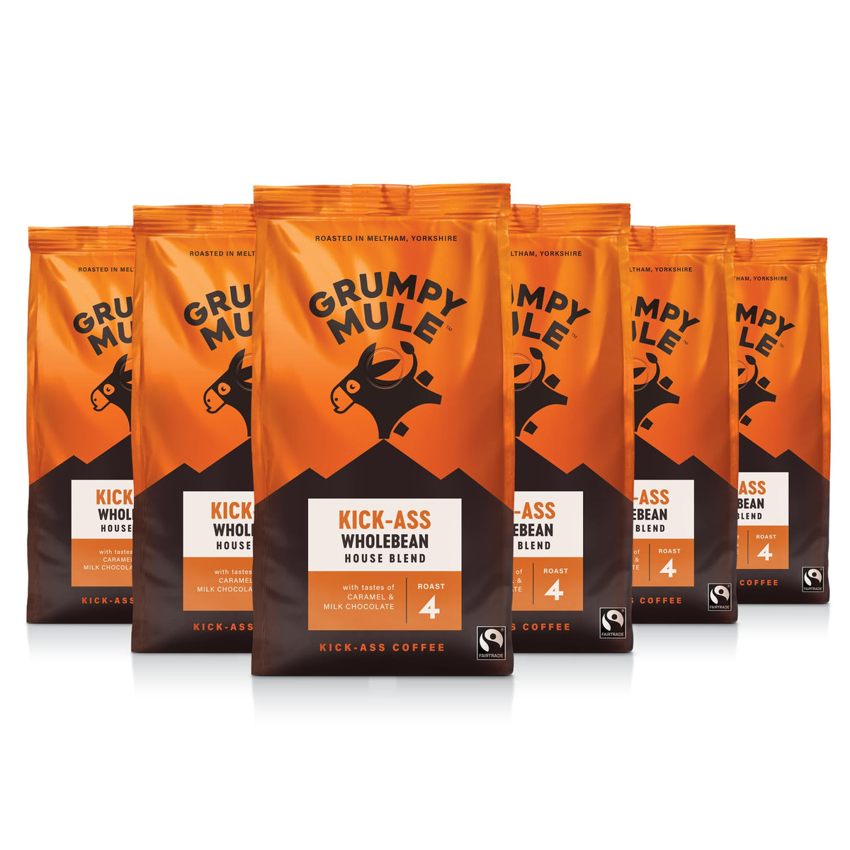 Grumpy Mule Kick-Ass House Blend Whole Coffee Beans - Fairtrade Arabica | 1.2 kg Pack | Milk Chocolate & Caramel Notes