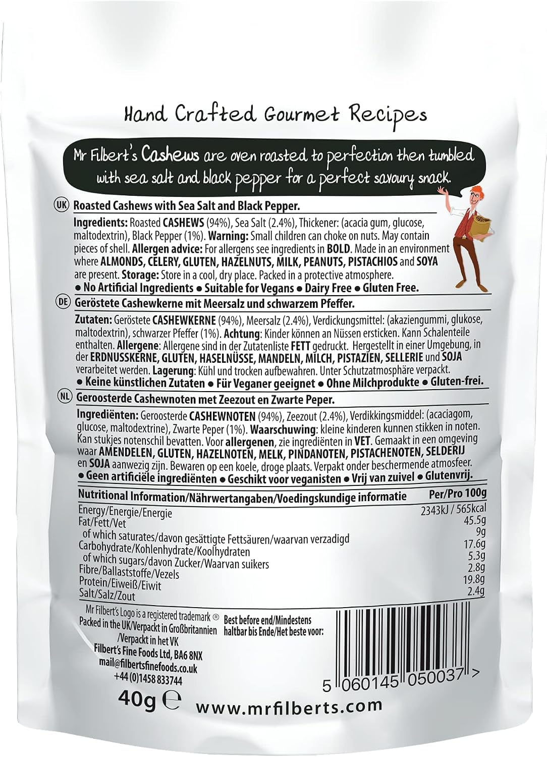 Mr Filbert's Salt and Pepper Cashews - Oven Roasted, Vegan, Gluten-Free | 40g 3