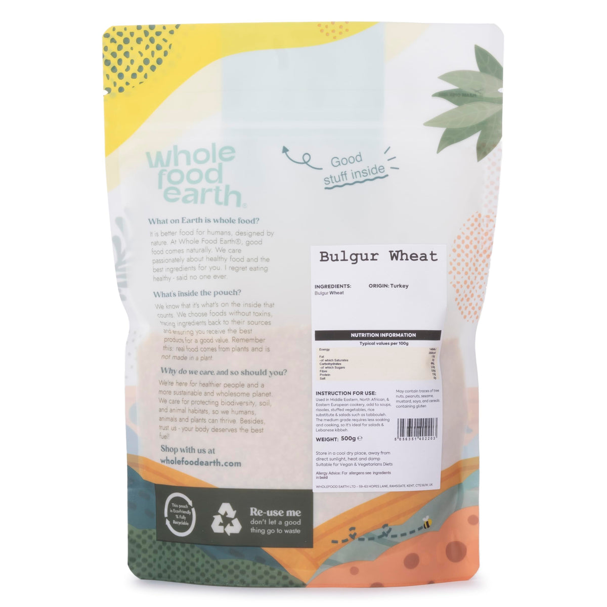 Wholefood Earth Bulgur Wheat - 500g | High Fibre | Natural | GMO Free 2