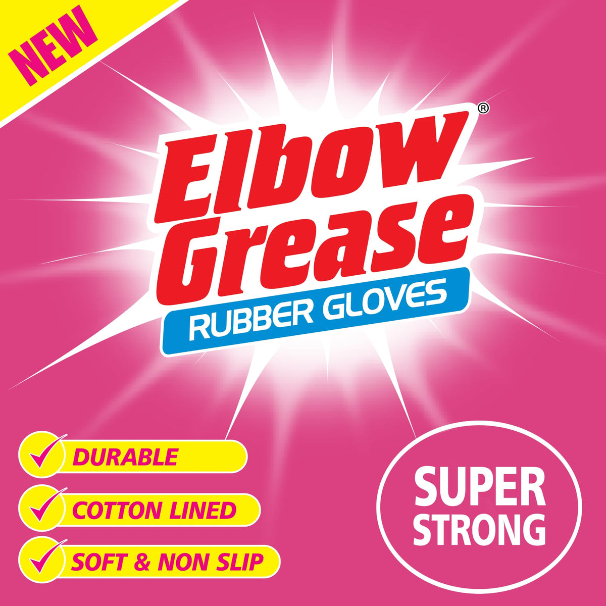 Elbow Grease Pink Rubber Cleaning Gloves - Super Strong, Cotton Lined, Non-Slip Grip, Size L (Pack of 2) 3