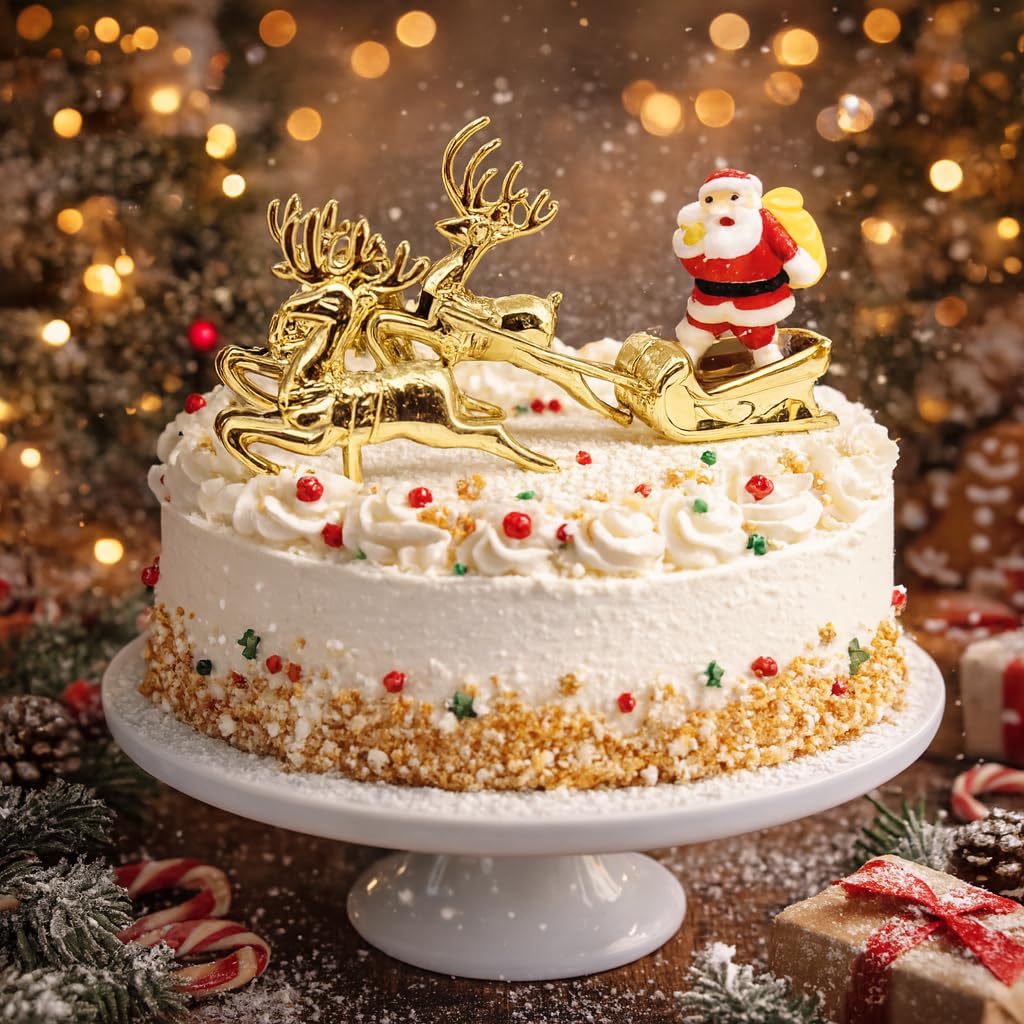 Anniversary House Santa Sleigh and Reindeer Cake Decorating Kit - 3 Pieces, Vintage Styling