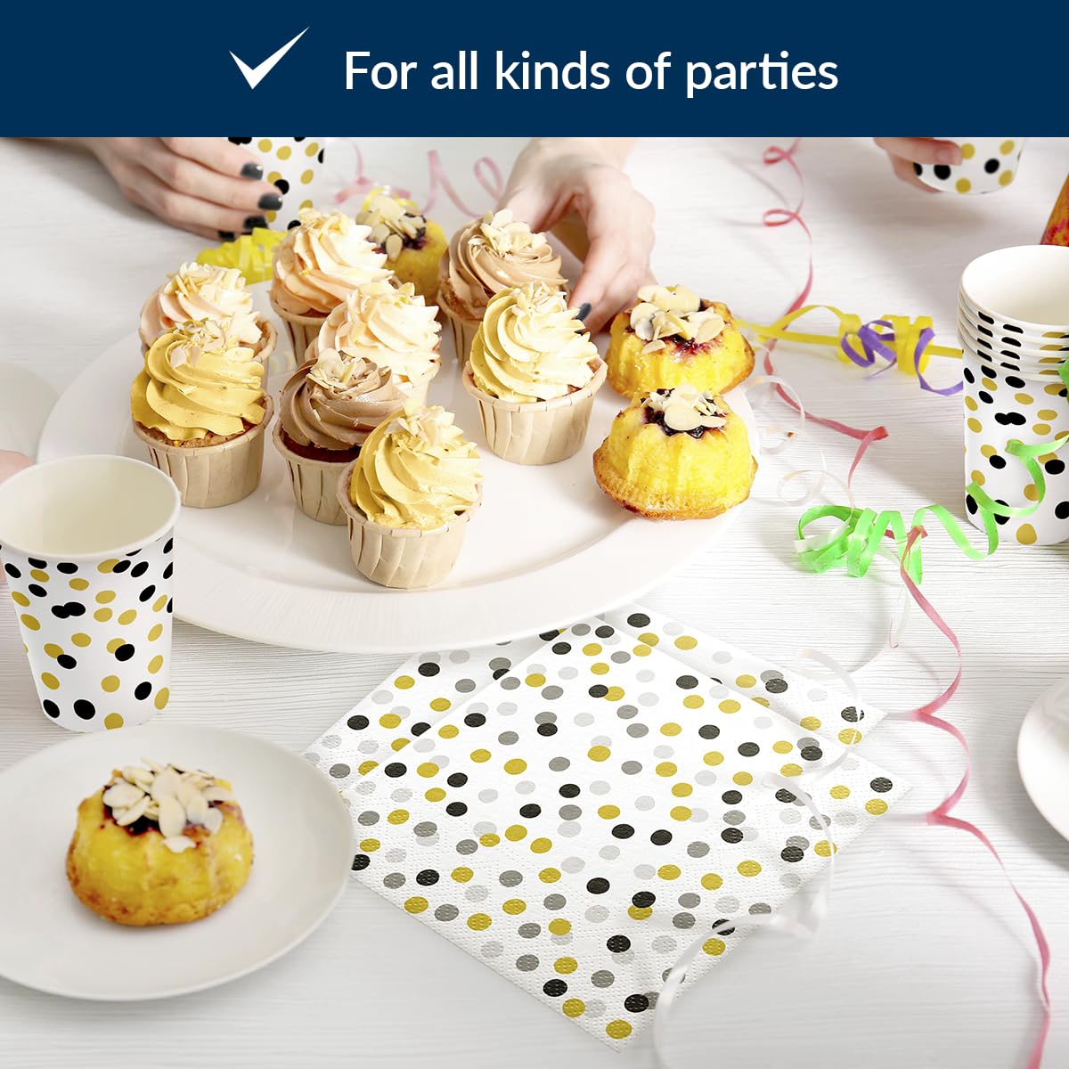 PAW Decor Collection Confetti Dots Gold-Black Napkins - 33 x 33 cm, 20 Pack 4