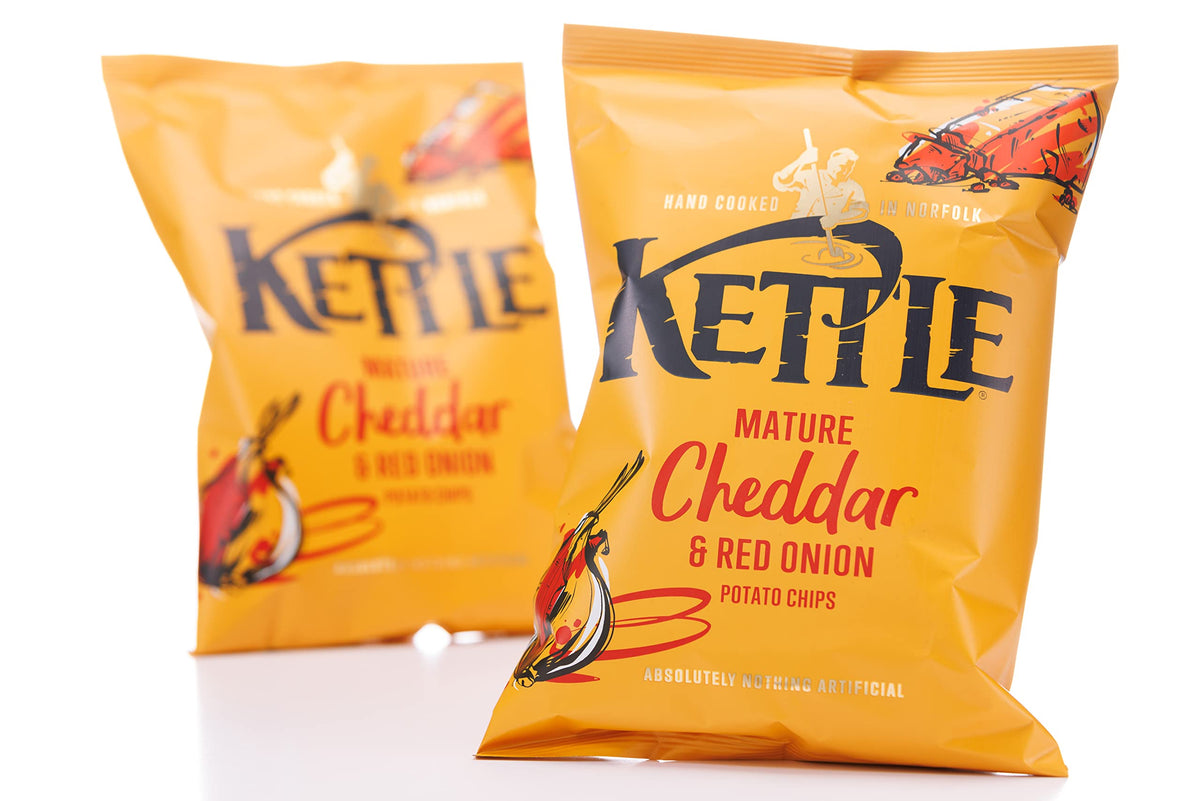 Kettle Mature Cheddar & Red Onion Chips - Gluten-Free | Hand Cooked | 130g