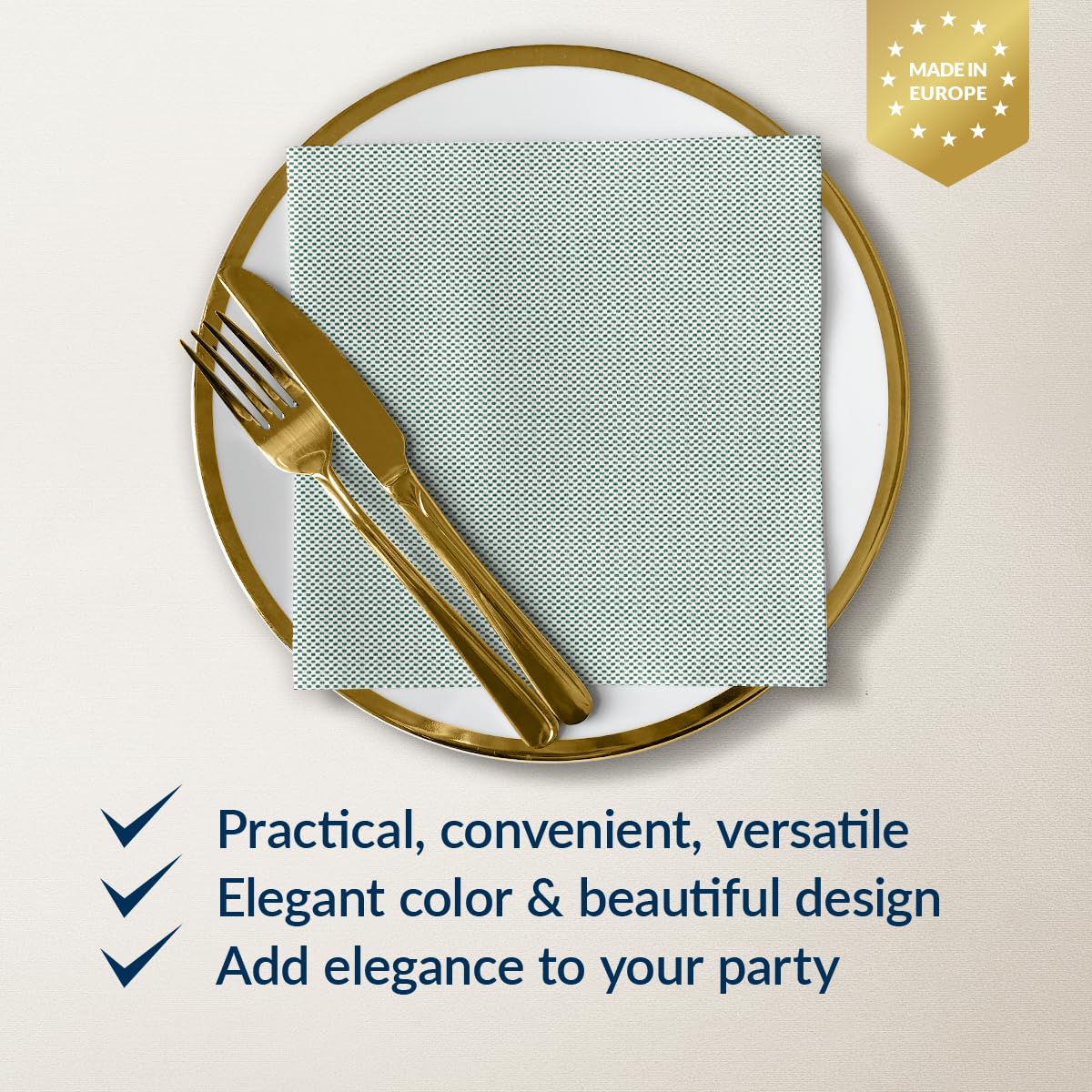 PAW Decor Collection Linen Feel Napkins - Dark Green Fabric Design, 40 x 40 cm, 50 Pack