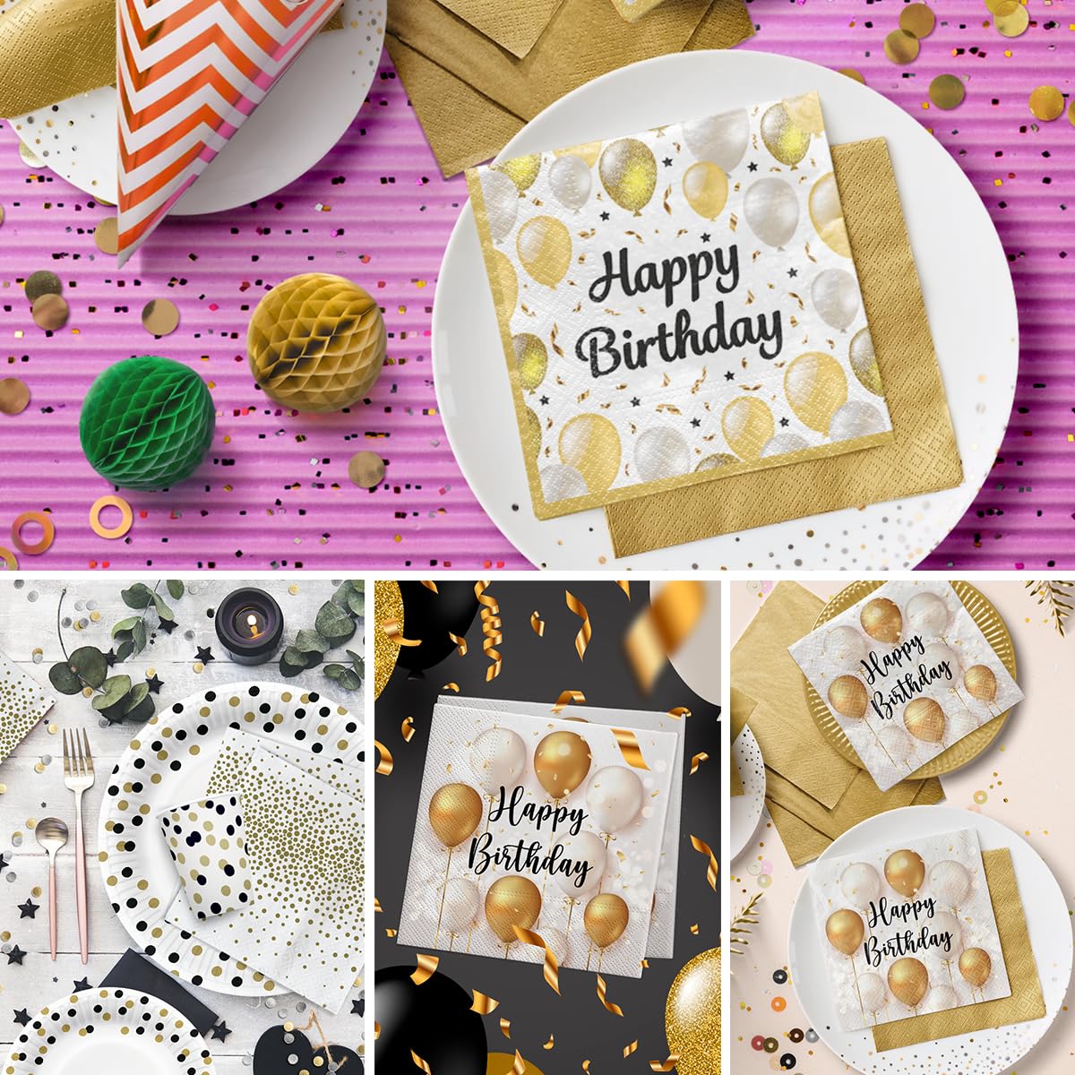 PAW Decor Collection Birthday Gold Celebration Napkins - 33 x 33 cm, 20 Pack 7