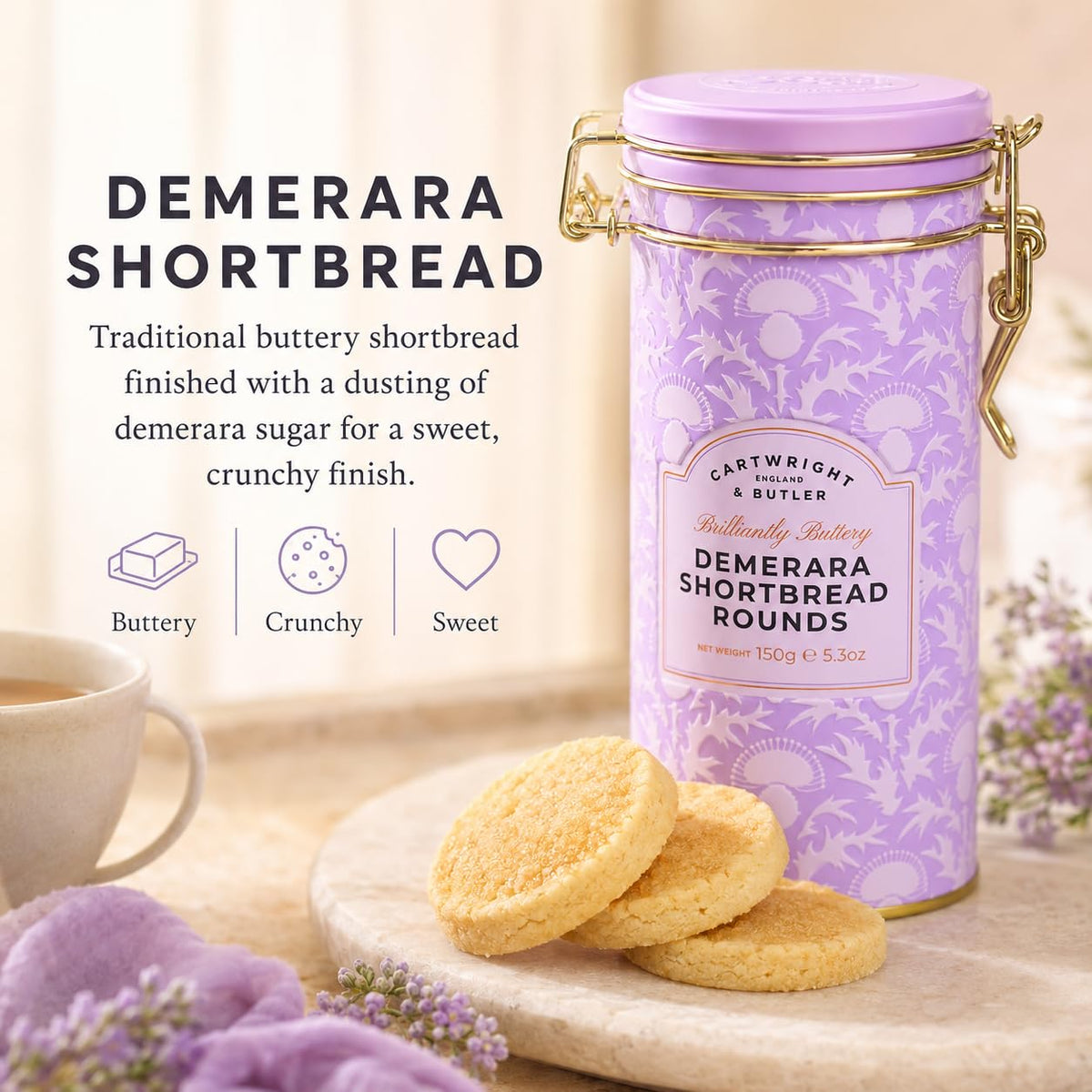 Cartwright & Butler Demerara Shortbread Rounds - Buttery & Crumbly | 150g Tin