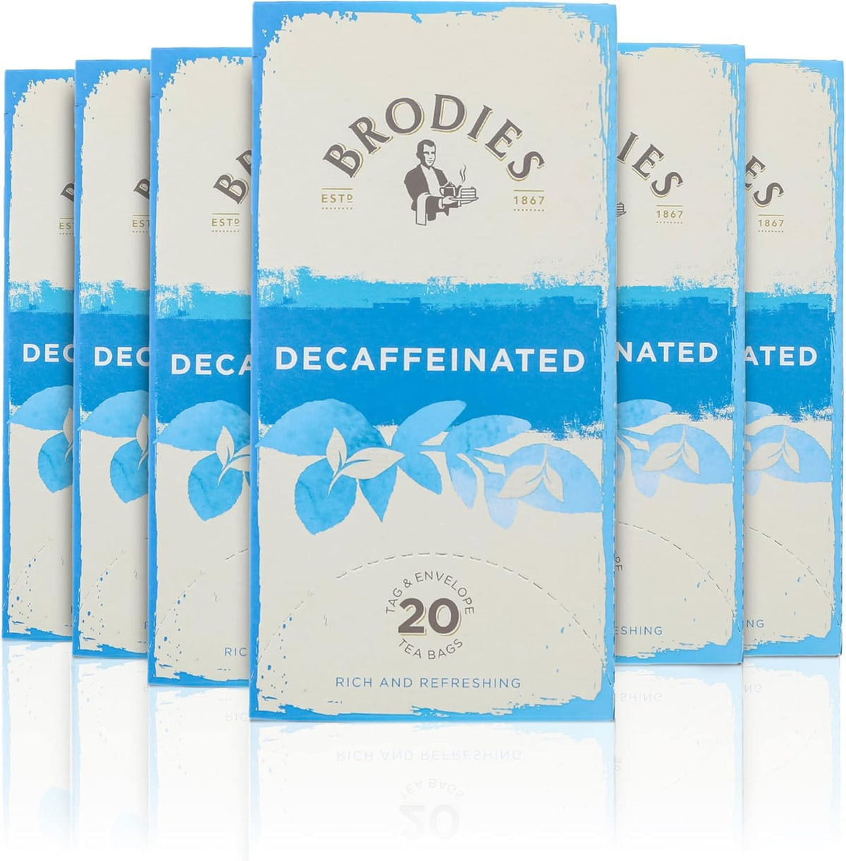 Brodies Decaffeinated Black Tea - Caffeine-Free, Mellow & Refreshing Taste | 120 Tea Bags (6 Boxes of 20)