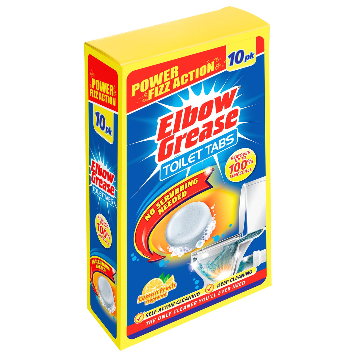 Elbow Grease Toilet Cleaner Tabs - Lemon Fresh Scent | Pack of 10 Tablets | Limescale Remover